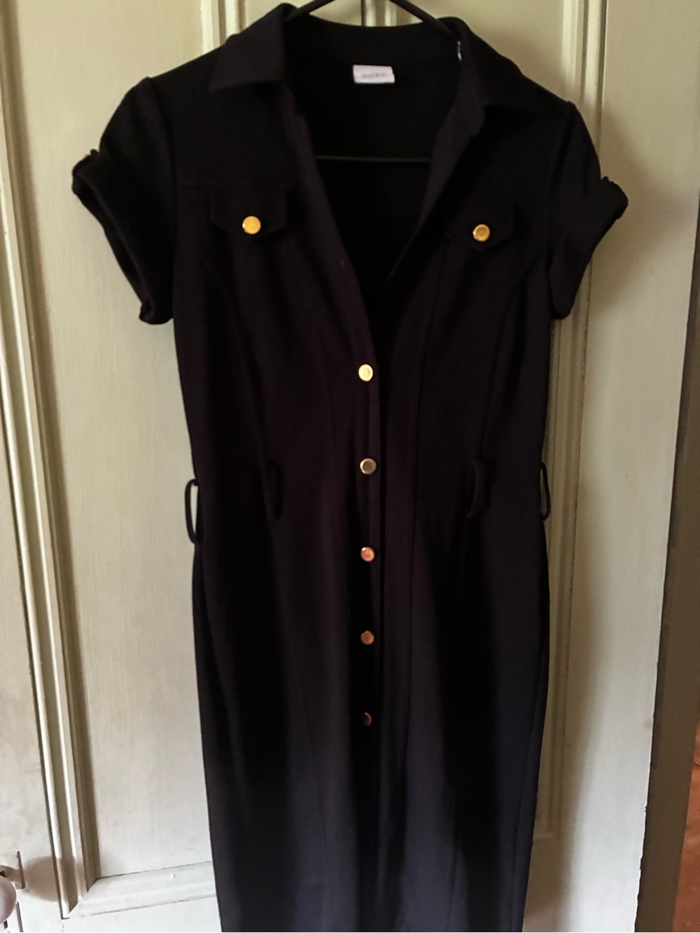 Classic Black Military Style Dress with Gold Buttons